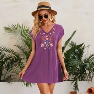 Women's purple embroidery swim cover dress